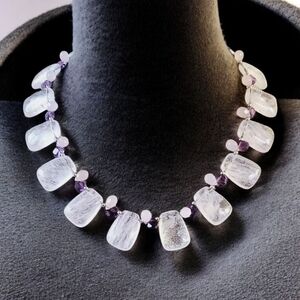 Vtg. Natural Rose Quarts Crystals Necklace